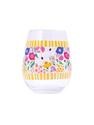 Billie Yellow Stripe Stemless Wine Glass