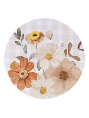 Rustic Meadow Check Floral Ceramic Coaster