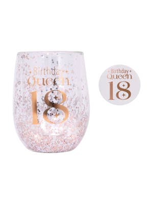 Celebration 18th Glitter Stemless Glass & Badge Set