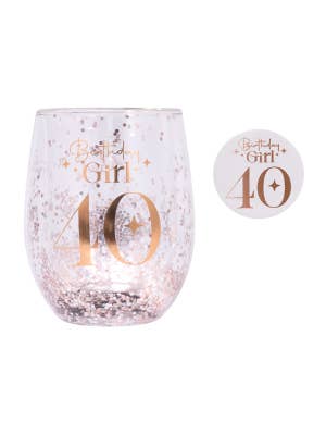 Celebration 40th Glitter Stemless Glass & Badge Set
