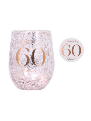 Celebration 60th Glitter Stemless Glass & Badge Set