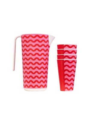 Summer Waves Bamboo Melamine Cup & Jug Set