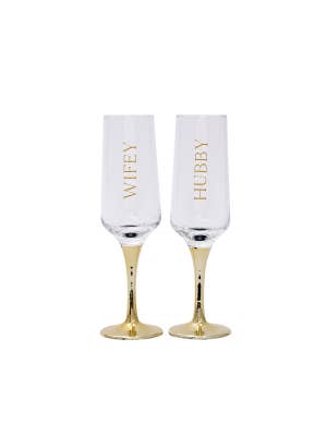 Wedding Wifey Hubby Champagne Flutes Set Of 2